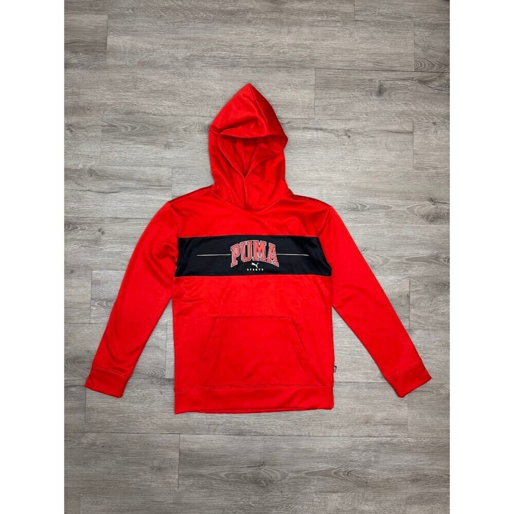 Red Black Pullover Hoodie Youth Large 14 16 Athletic Kangaroo Pocket